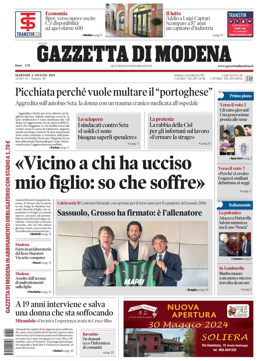 Prima-pagina-gazzetta di modena-oggi-edizione-del-2024-06-04